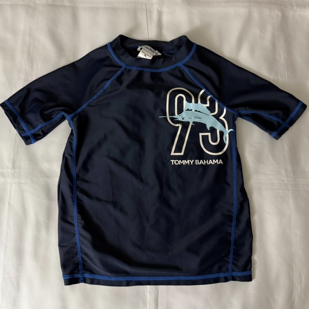 Tommy Bahama Navy & Blue Shark Theme Kids Swim Shirt